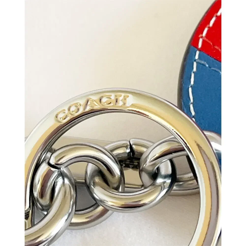 COACH Leather Beach Ball Bag Charm Keychain Key Ring Blue Red White NWT